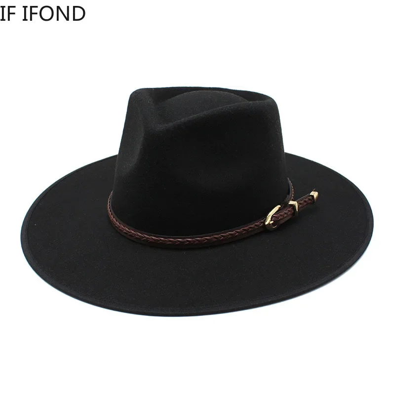2024 Moda damska Zimowy wełniany kapelusz Fedora Mężczyźni Proste szerokie rondo Vintage Filcowe czapki jazzowe Nowa czapka Trilby