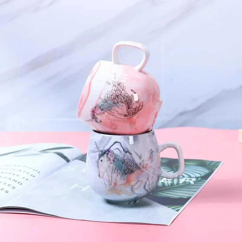 Hot Sale Ins 72*85mm 350ml Pink Grey Flamingo  Cute Cat Foot Ceramic Mug Travel Coffee Cup