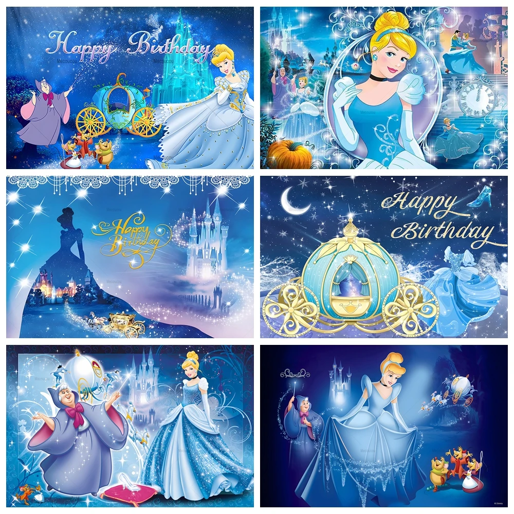 Disney Cinderella Photography Backdrop Customized Castle Princess Girl Happy Birthday Party Photo Studio Banner Decoration Props