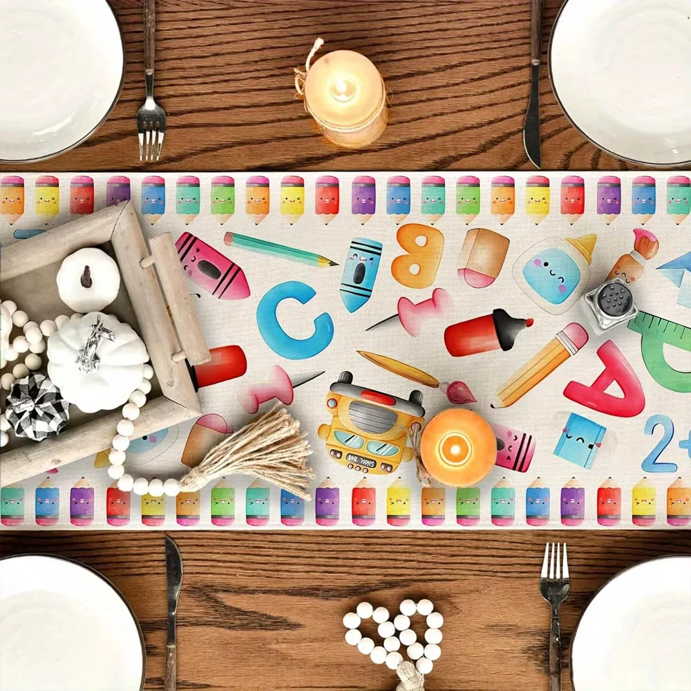 1 Piece Interesting Stationery Pattern Table Runner, Suitable for Classroom Decoration, School Theme Party