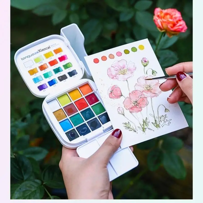 

[K]1 Set Travel Sketching Painting Box 16 Colors Mini Solid Watercolor Paint Kit With Brush & Palette For Art Drawing Sketching