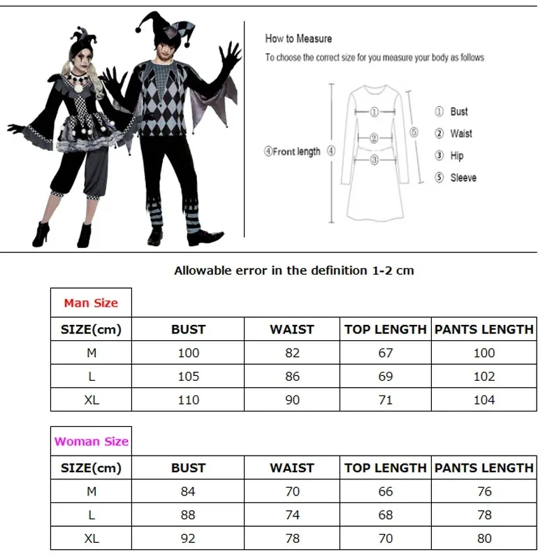 هالوين زوجين رجل امرأة سوداء الشر المهرج تأثيري مجنون مضحك بوكر السيرك زي كرنفال عرض مسرحي حفلة تنكرية مجموعة