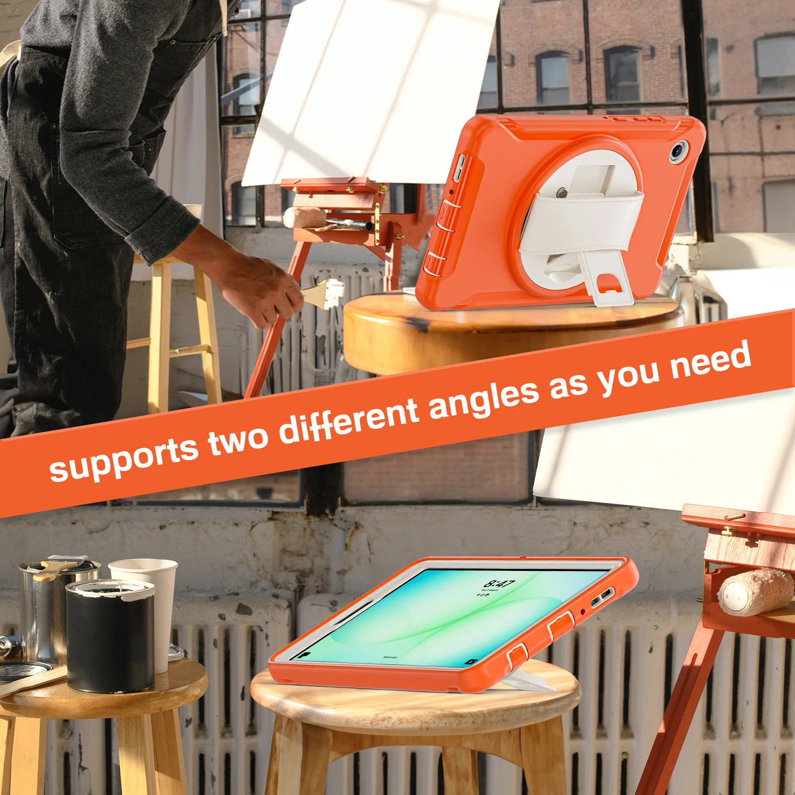 حافظة شديدة التحمل لهاتف سامسونج جالاكسي تاب A11 8.7 بوصة SM-X130 SM-X135 2025 8.7 بوصة مع 360 درجة °   حزام يد دوار