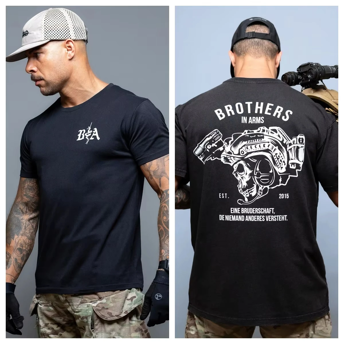 Tactical Style Military Equipment Skull Helmet with Front and Rear Printed Hard Guy Pure Cotton Men's and Women's T-shirts