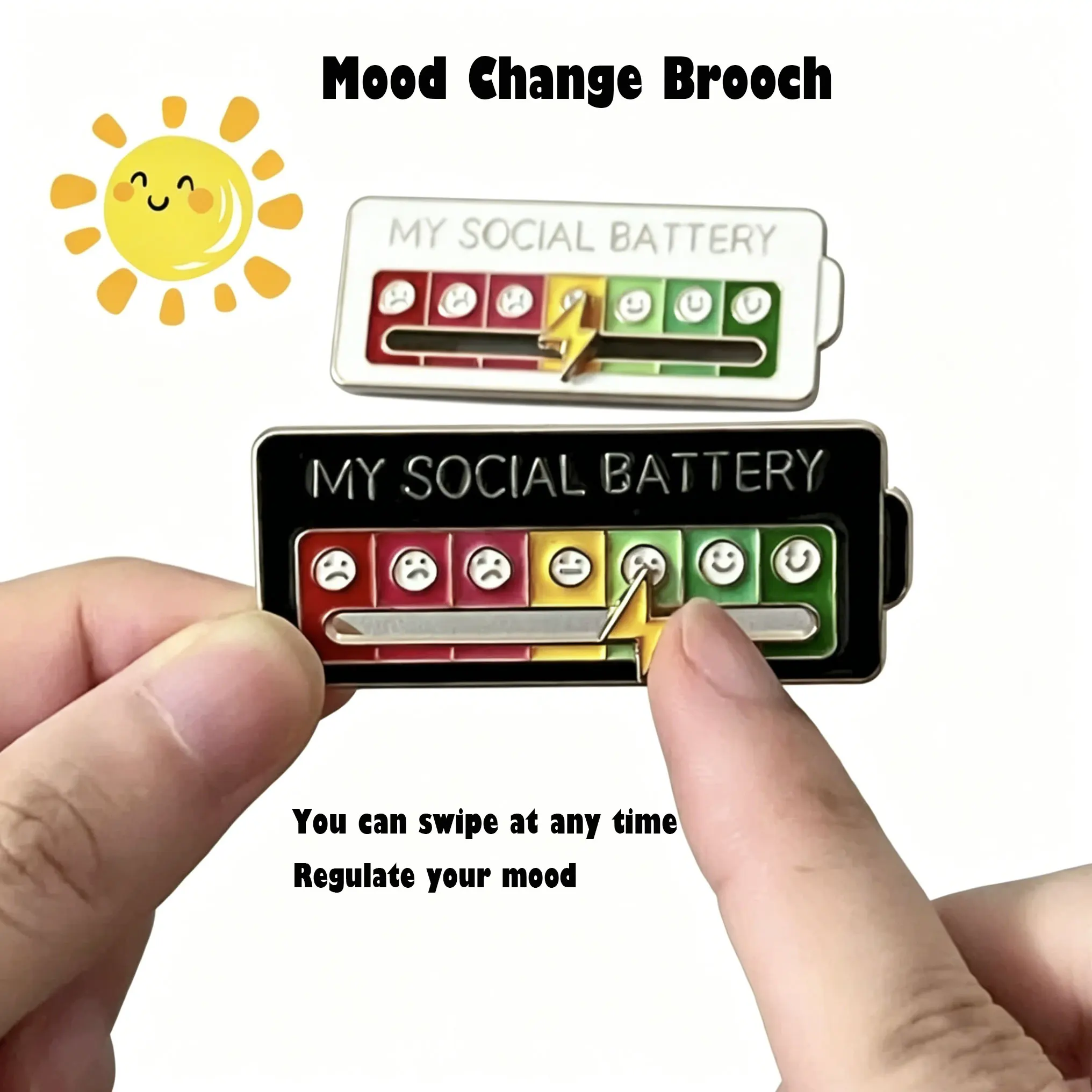 2PC Mood Conversion Turntable Pin Personalized Slideable Brooch Men's and Women's Expression Pin Funny Badge Gifts