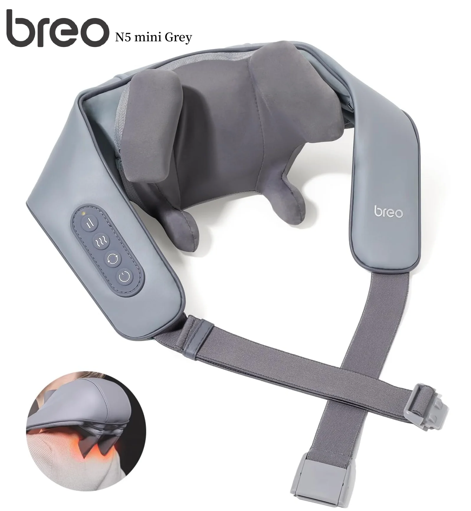 

Breo N5 Mini Neck Massager Shawl, Shiatsu Wearable Wiresless Shoulder Massager at Home Office Type-C Charger