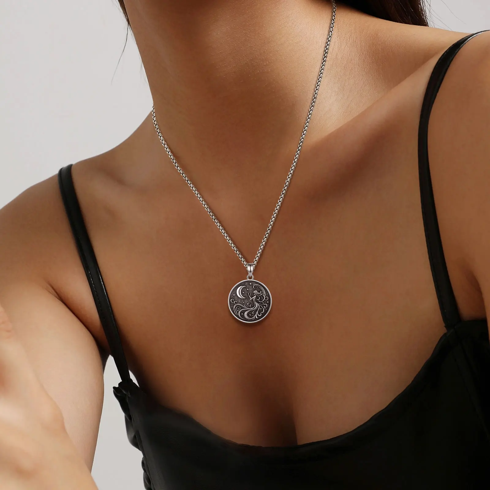 AEONSLOVE 925 Sterling Silver NYX Moon Goddess Necklace Celestial Moon Phase Pendant Wicca Jewelry Spiritual Amulet for Women - view 6