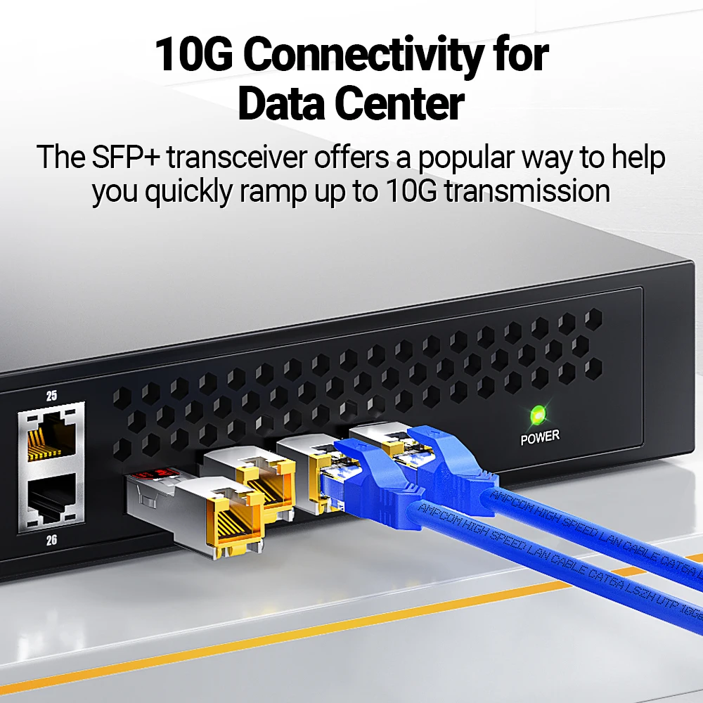AMPCOM 10G SFP+ to RJ45 SFP Transceiver, Ethernet Copper RJ45 to SFP+ Fiber Optical Module Transceiver, CAT6A/CAT7, Up to 30M