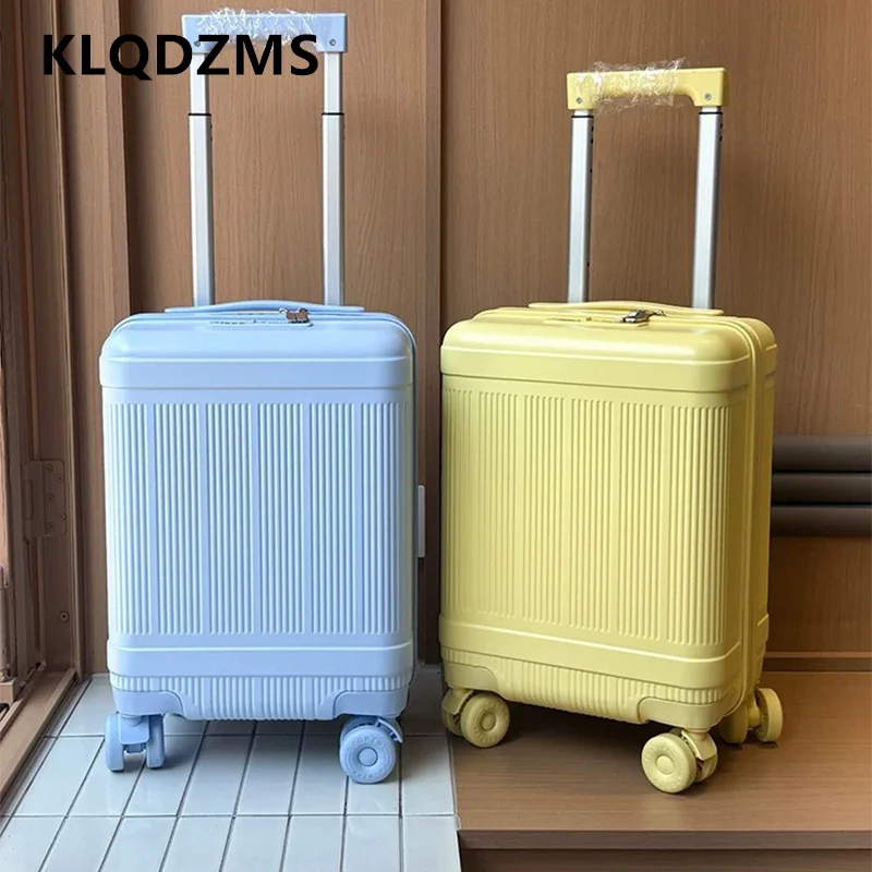 KLQDZMS Cabin Suitcase New ABS+PC Front Opening Boarding Case Laptop Trolley Case 18 Inch Women's Carry-on Travel Luggage