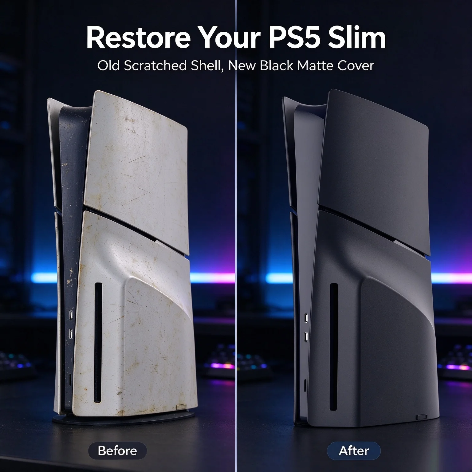 2-Minute Matte Skin for PS5 Slim Disc Console 4PCS Full Body Dust Proof Snap-Fit Shell Kit Protective Wrap