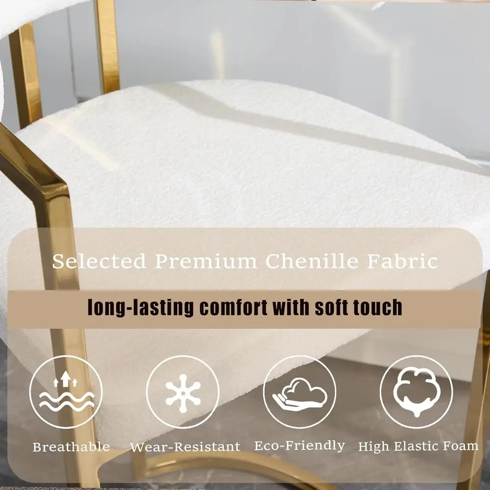 Set of 4 White Barrel-Back Counter Height Barstools with Gold Legs for Kitchen Island or Pub - view 4