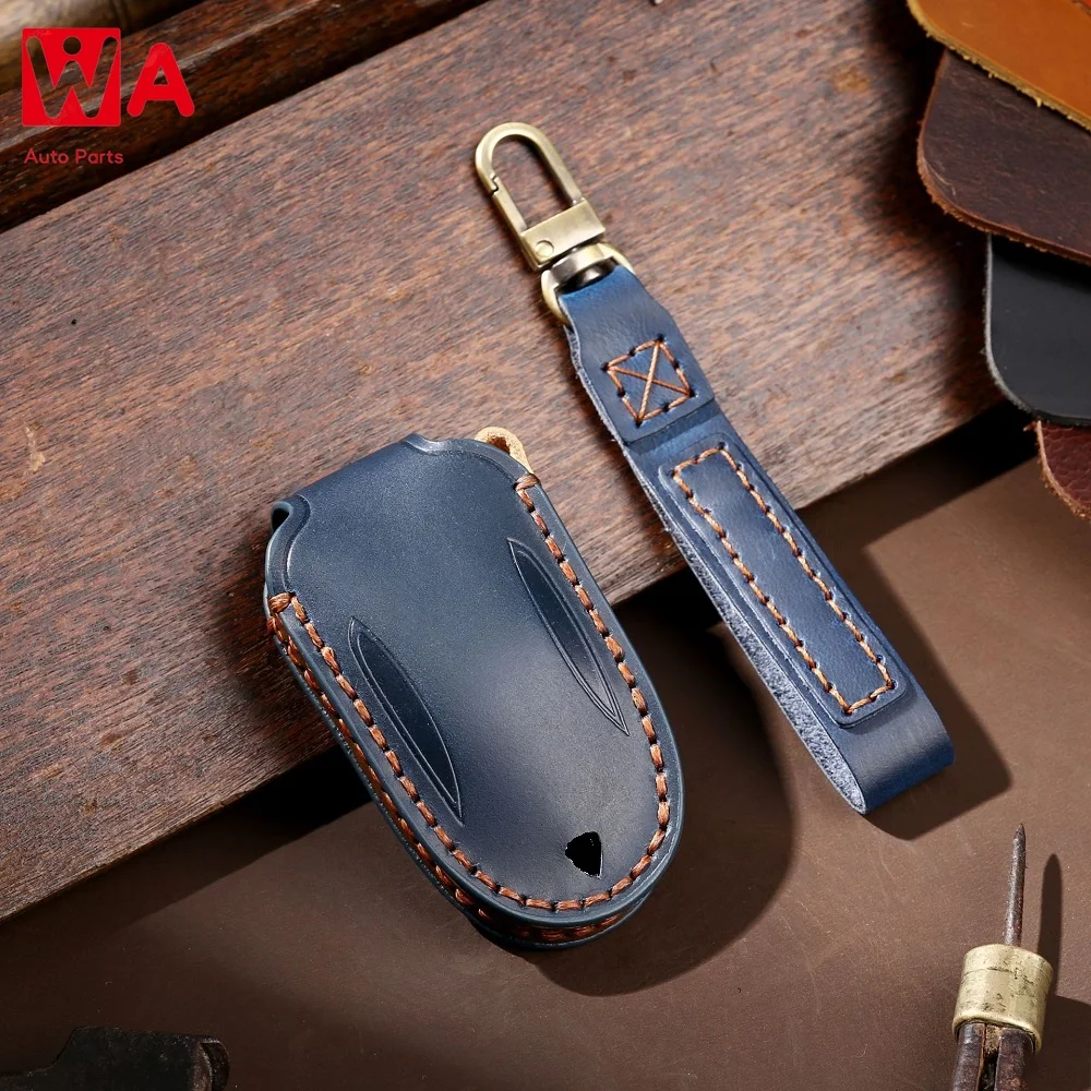 

Handmade Leather Car Remote Key Fob Case Cover For Tesla Model X Key Holder Cover Protect Accessories