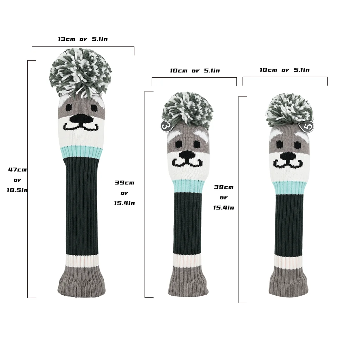 Kawaii Schnauzer Golf Head Covers for Driver & Woods-for golf lovers, Cute Schnauzer Designed to Fit All Woods and Driver