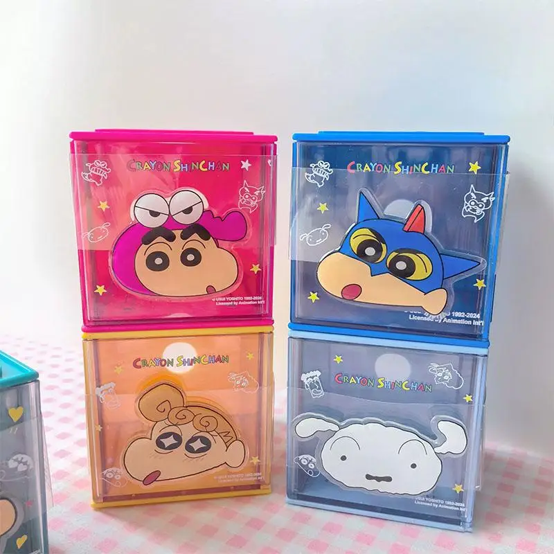 6PCS Kawaii Crayon Shin-chans Stackable Storage Box Acrylic Jewelry Ring Stationery Storage Daily Organization Girl Gift Lovely