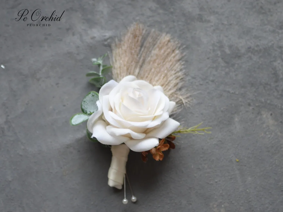 PEORCHID-Boho Bridal Bouquet, Flores Artificiais, Rosas Real Touch, Ferrugem Laranja, Outono, Casamento, Damas de honra