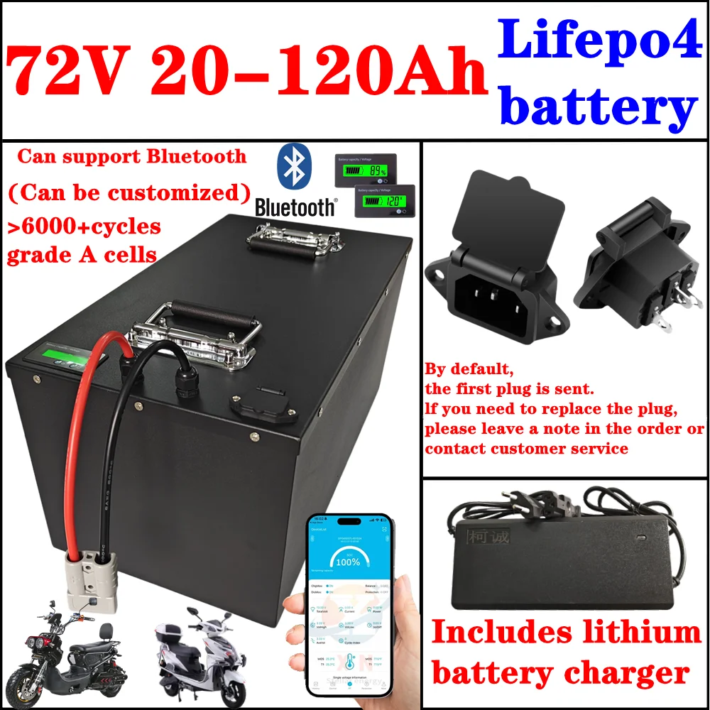

72V Lifepo4 20Ah 30Ah 40Ah 50Ah 60Ah 70Ah 80Ah 100Ah 120Ah Литиевая батарея для 2KW 3KW 5KW 7KW Rickshaw Golf Cart Tractor RV