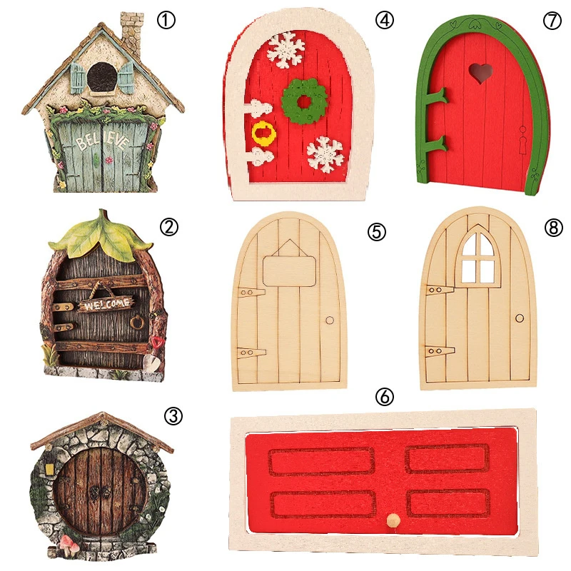 1Pcs 1:12 Dollhouse Miniature Fairy Door Christmas Elf Door House Model Garden Decor Toy Doll House Accessories