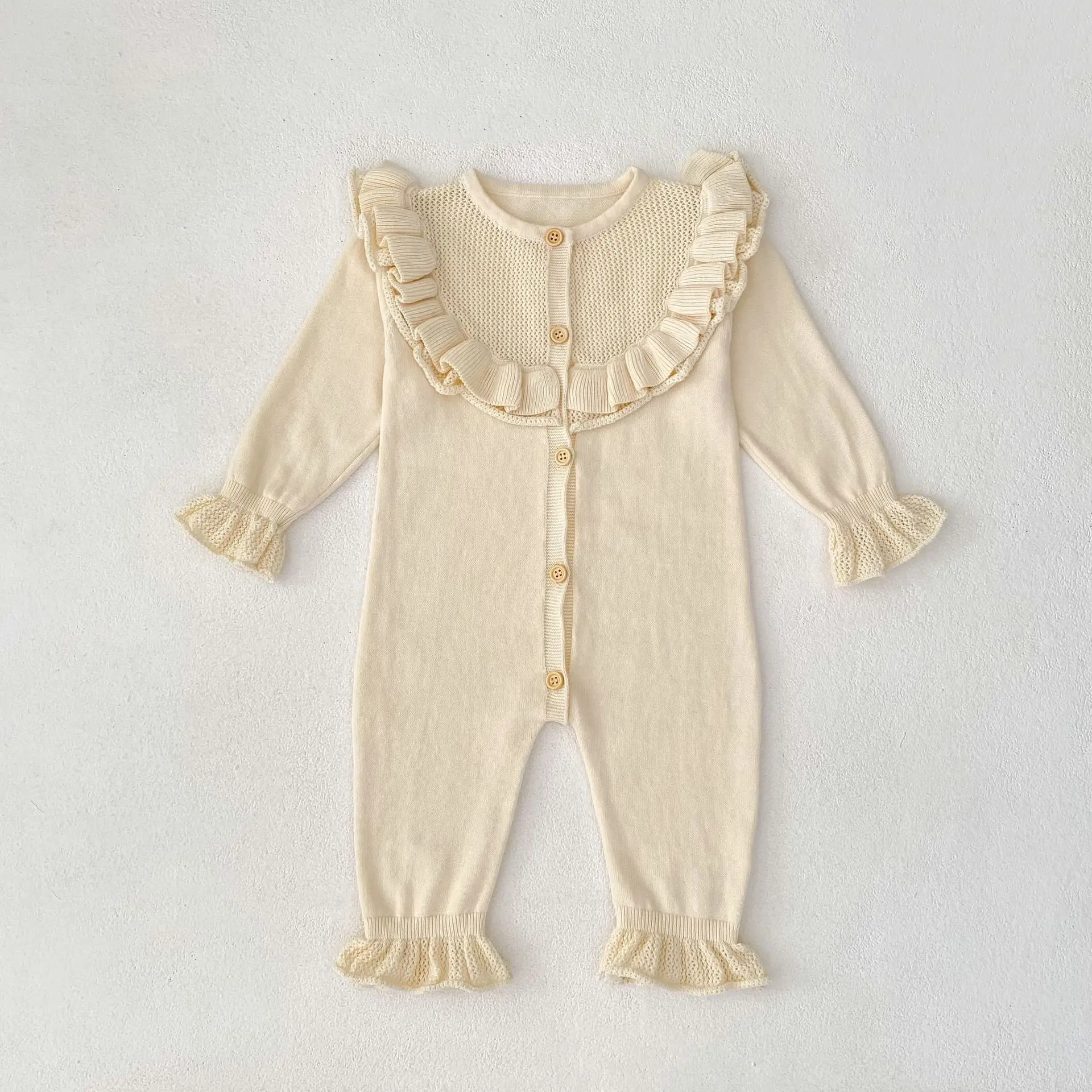 

2025 Autumn New Baby Girl Long Sleeve Knit Romper Newborn Toddler Cotton Knitted Jumpsuit Cute Princess Girl Ruffled Clothes