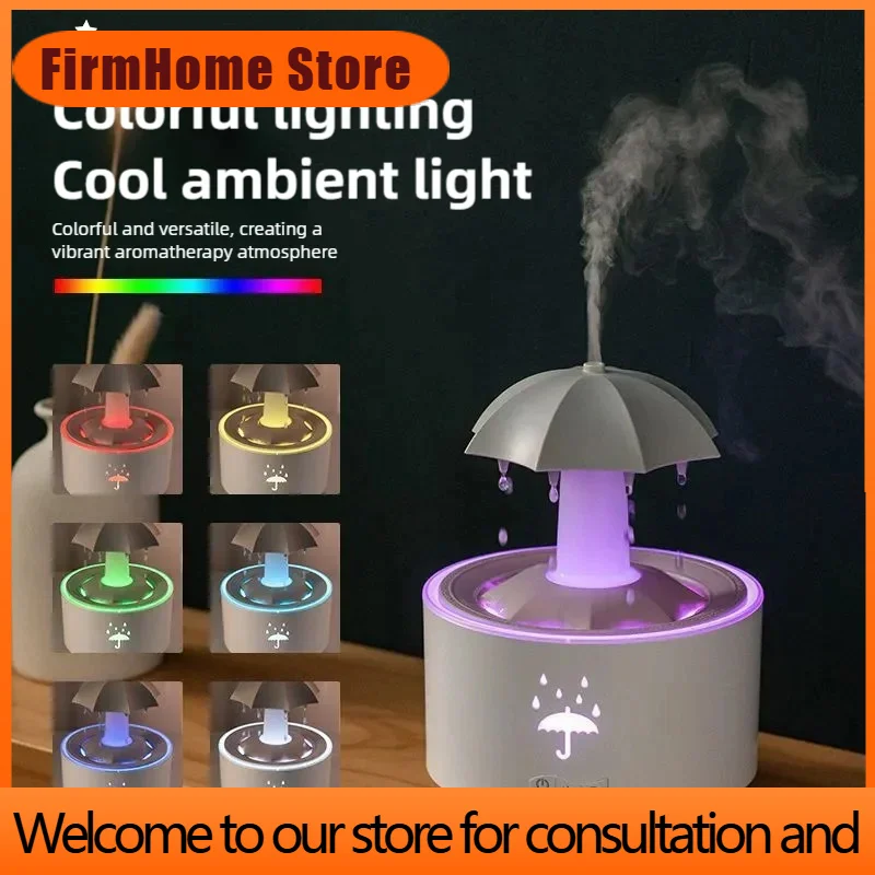 FirmHome StoreTINSOL Creative Cloud Rain Humidifier Rotating Raindrop Humidifier Smart Aroma Diffuser Remote-Controlled Night Li