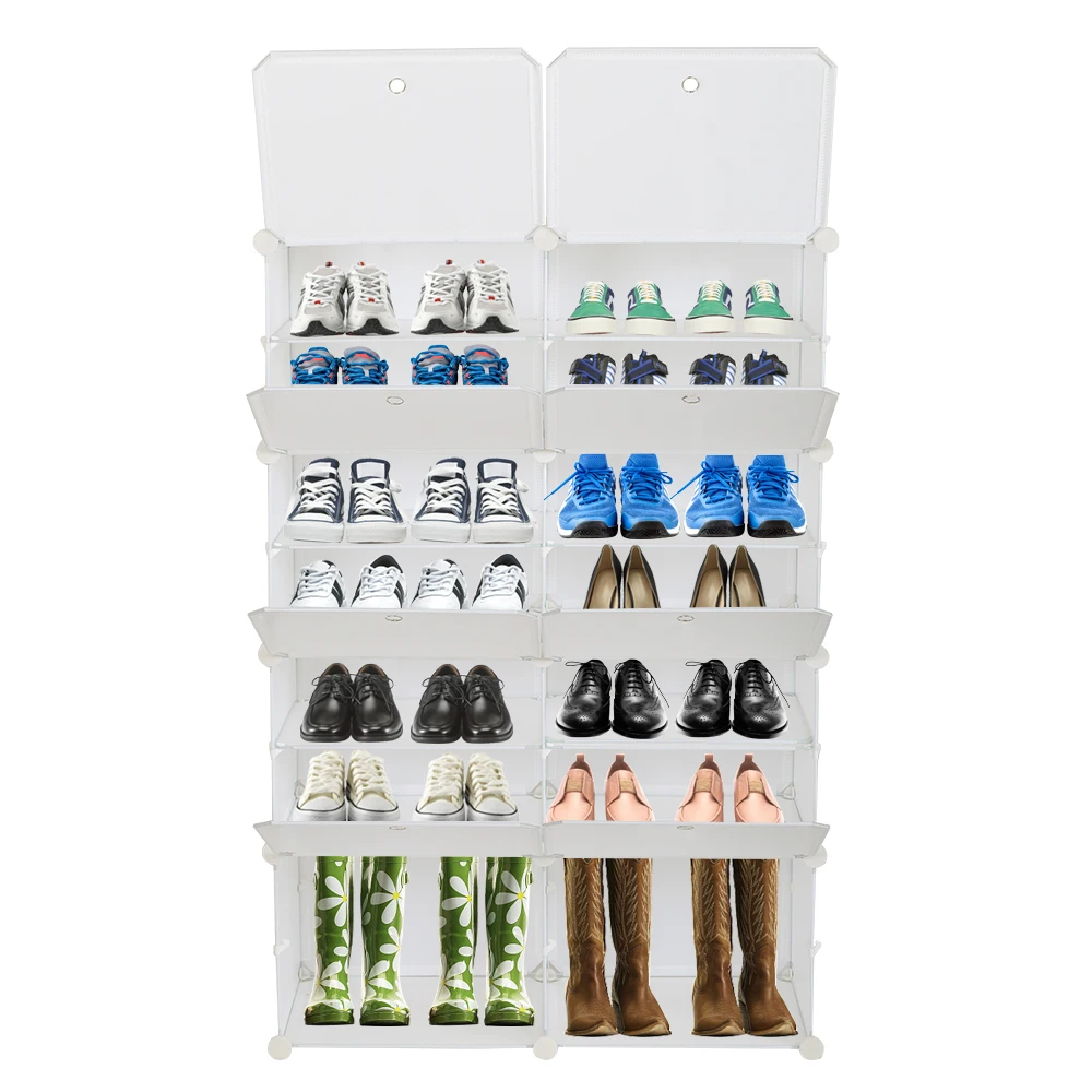 7-Tier Portable 28 Pair Shoe Rack Organizer 14 Grids Tower Shelf Storage Cabinet Stand Expandable for Heels