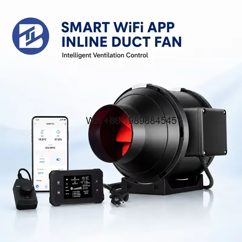Wmwmnu for Smart WiFi Inline Duct Fan 6 Inch 150mm EC Motor Plastic Temperature Humidity Sensor Ventilation