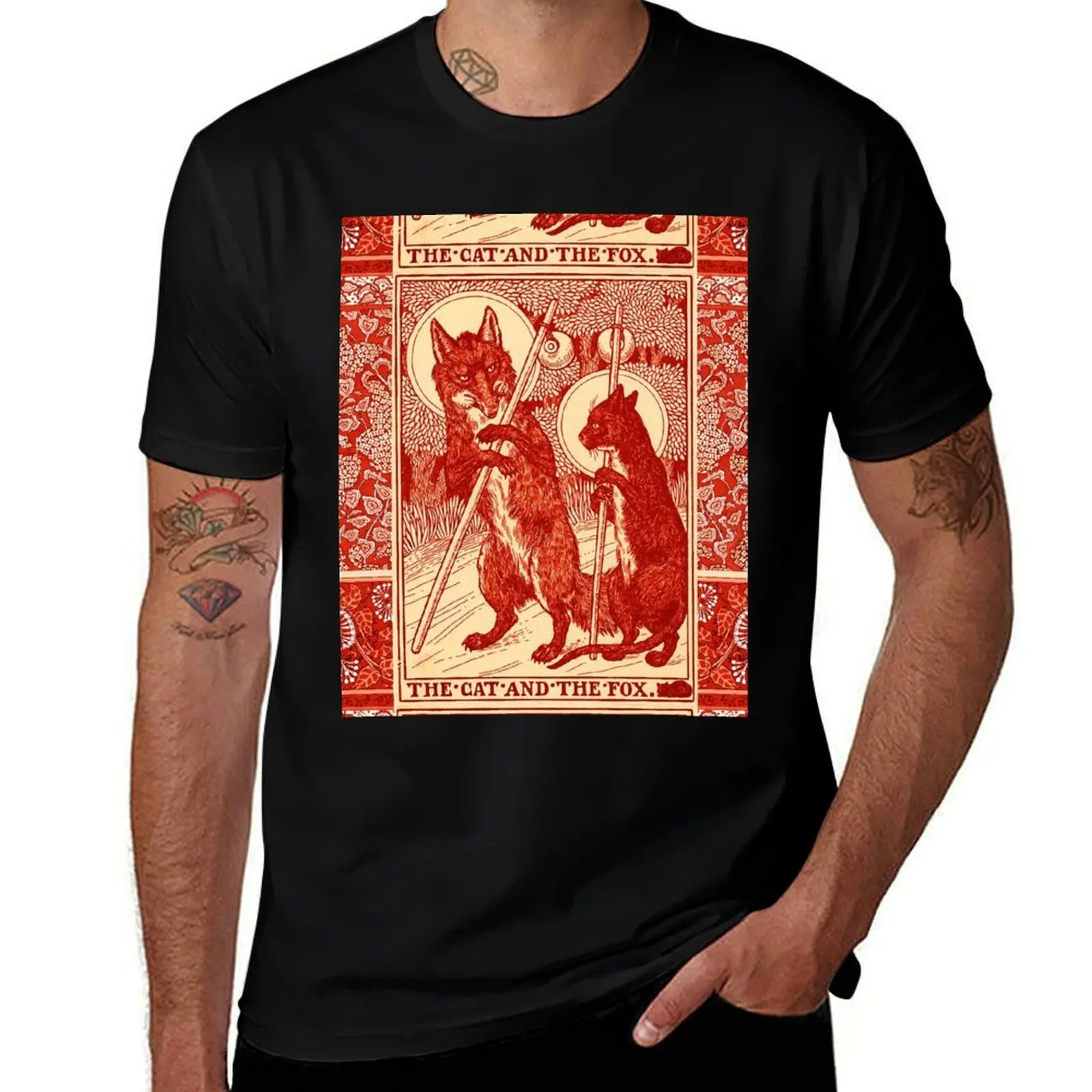 

THE CAT AND THE FOX Forest Animals Red White Floral T-Shirt cotton t shirt pack anime tshirt T-shirt