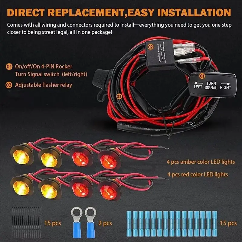 AC34-Motorcycle Universal Rocker Switch Turn Signal Kit Horn Flasher Relay Kit For SXS UTV ATV Dirt Bike Polaris Kawasaki