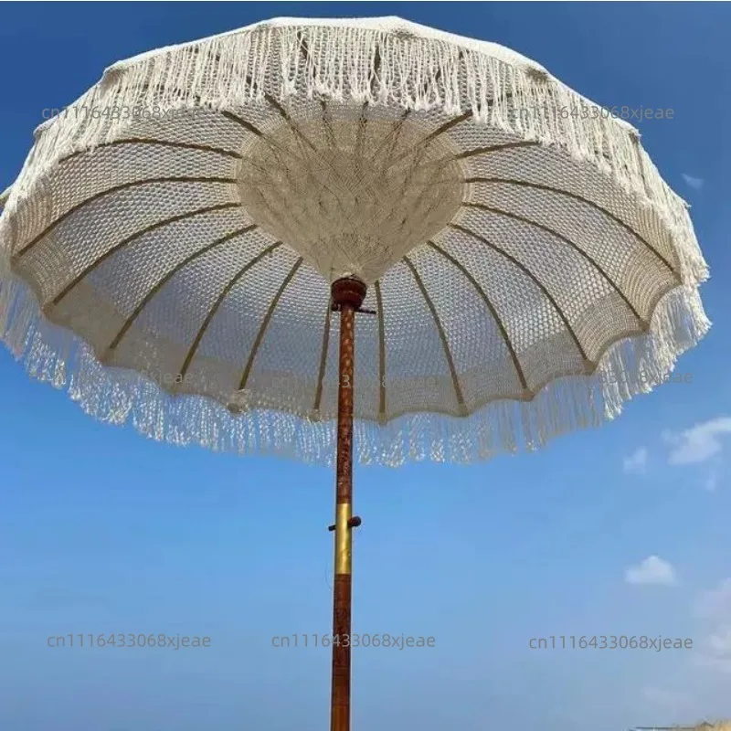 Handmade parasol hollow cotton rope fringed umbrella courtyard decorative umbrella B & B