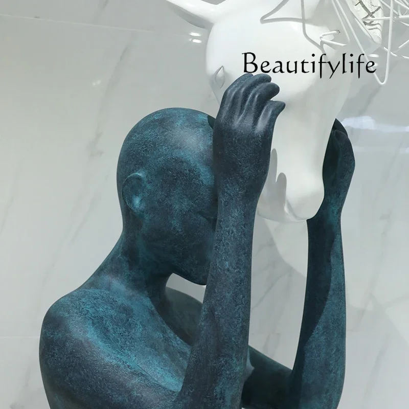 

sculpture in the lobby of the hotel salesoffice Figure horse head French light luxury art installation ornament