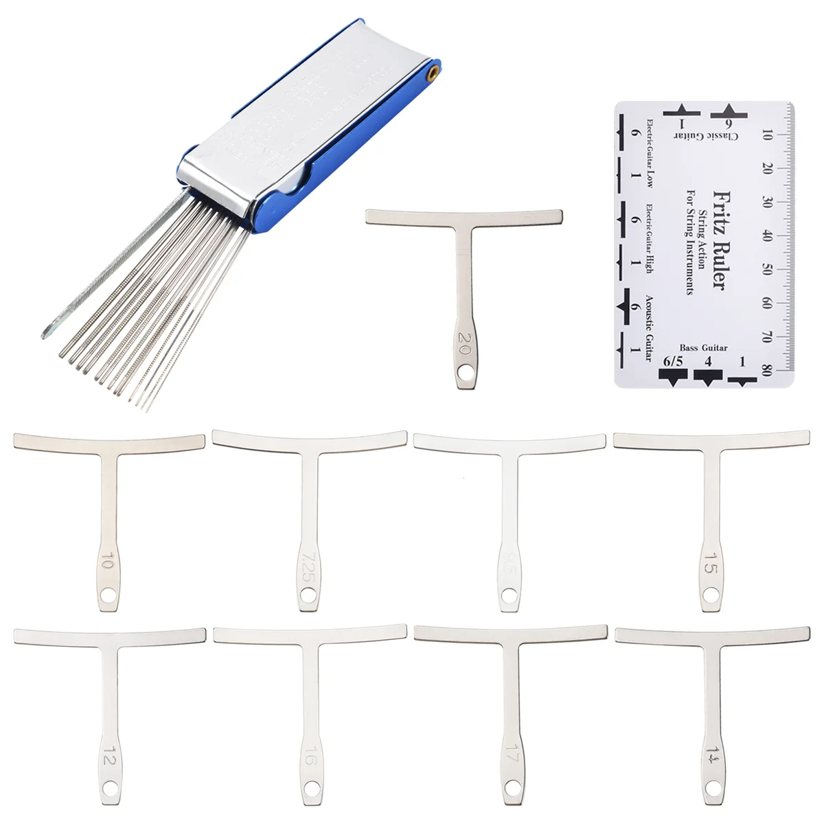 언더 스트링 반경 게이지, 스트링 액션 눈금자 게이지 도구, 기타 브리지 새들 너트 파일 세트, 기타 수리 도구 액세서리, 9 개
