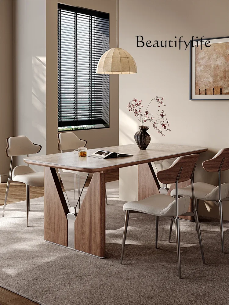 X35 Rock Slab Dining Table Small Household Living Room Antique Rectangular Dining Table And Chairs New Light Luxury High Sense