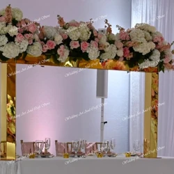 5pcs/3pcs)use for Square table Big Flower Decoration Stands gold mirror Floral Tall arch Centerpiece Stands For Wedding Table