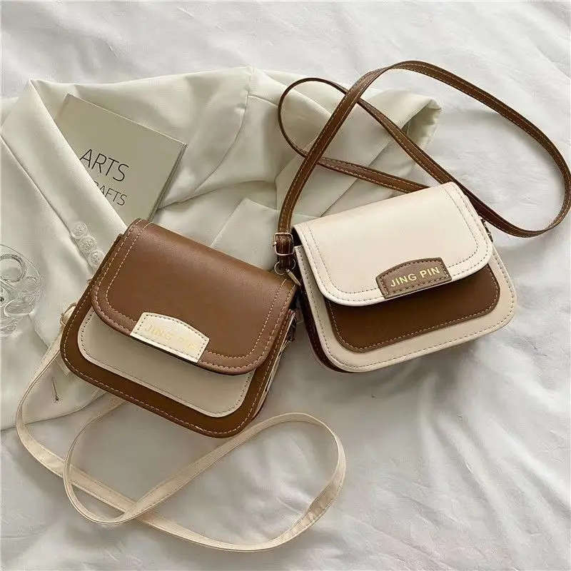 Women\'s Autumn New Contrast Color Sewing Thread Style Bag Korean Edition Crossbody Bag Versatile Fashion One Shoulder Bag