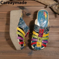 Careaymade-Folk style Head layer cowhide pure handmade Carved shoes, the retro art mori girl shoes,Women's casual Sandals 9color