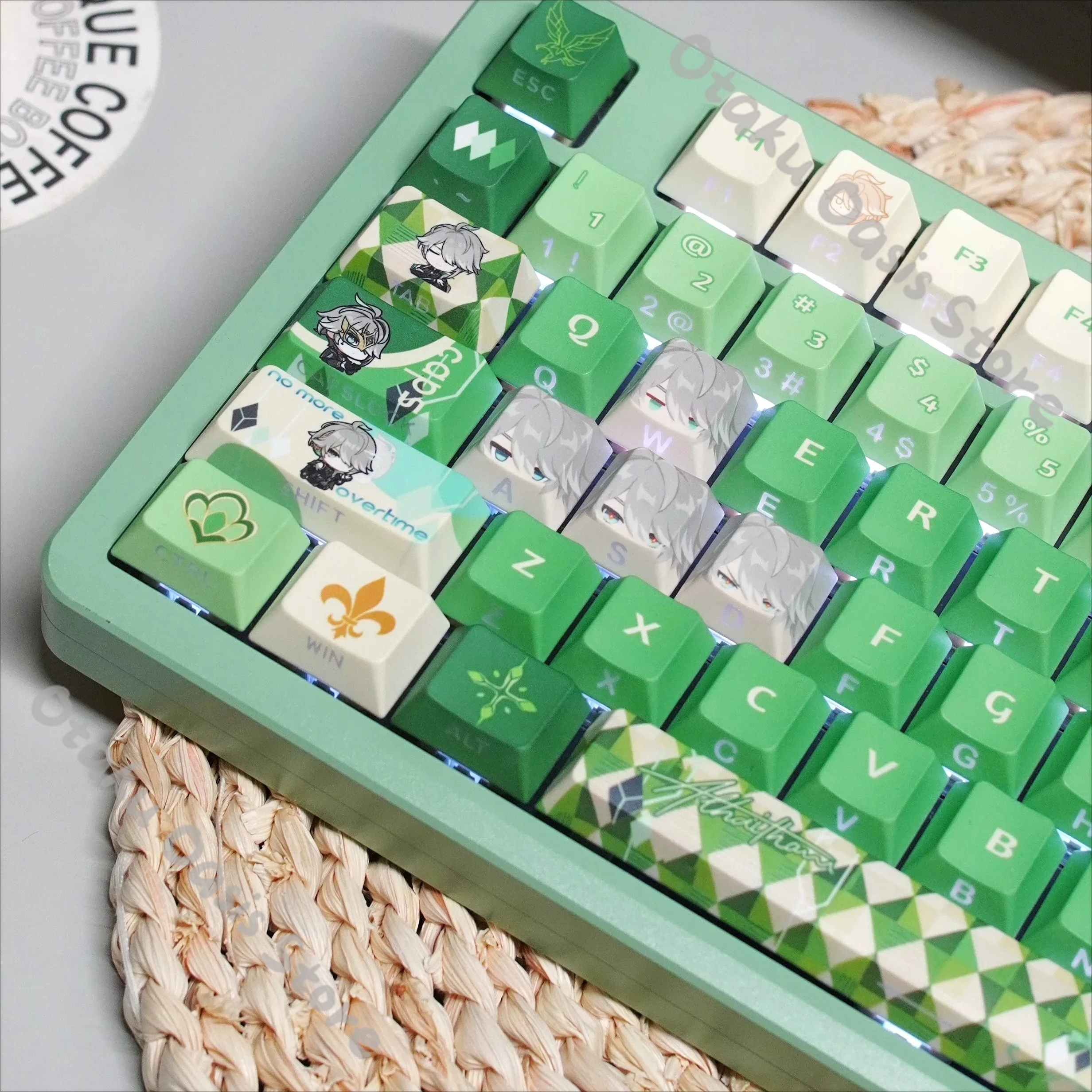 Genshin Impact Alhaitham Cosplay Kforce Keycap 122 piezas Tapa de Teclado PBT para Computadora Adornos para Equipos Regalo para Estudiantes y Oficina Kawaii