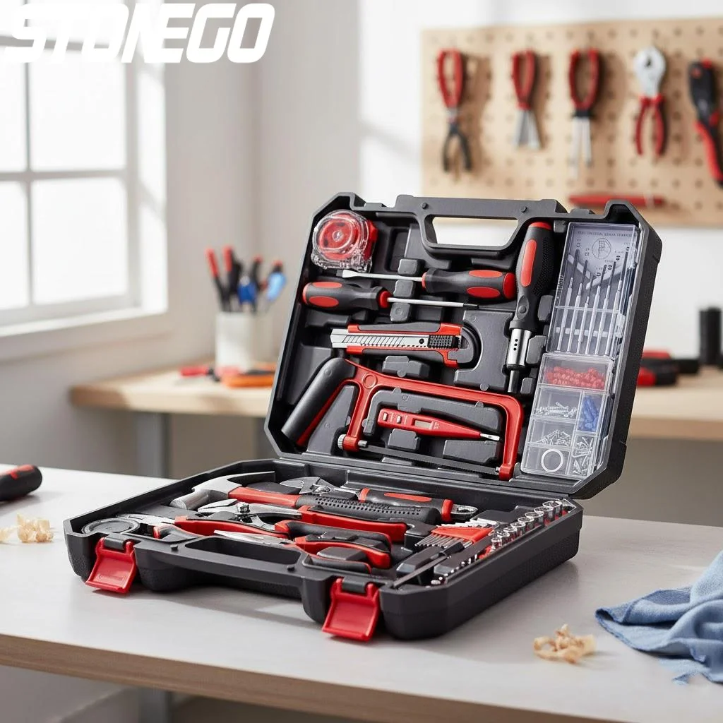 

STOENGO 19pc 43pc 108pc Complete DIY Hand Tool Kit Set with Saw Screwdriver Hammer Tape Wrench Pliers for Home Repair