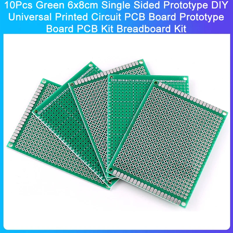 10Pcs Green 6x8cm Single Sided Prototype DIY Universal Printed Circuit PCB Board Prototype Board PCB Kit Breadboard Kit