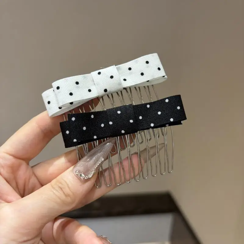 Polka-Dot-Schleifen-Haarkamm mit niedlichem Design, rutschfesten Zinken, perfekt für den täglichen Gebrauch, Partys und Schule. – Detail 15