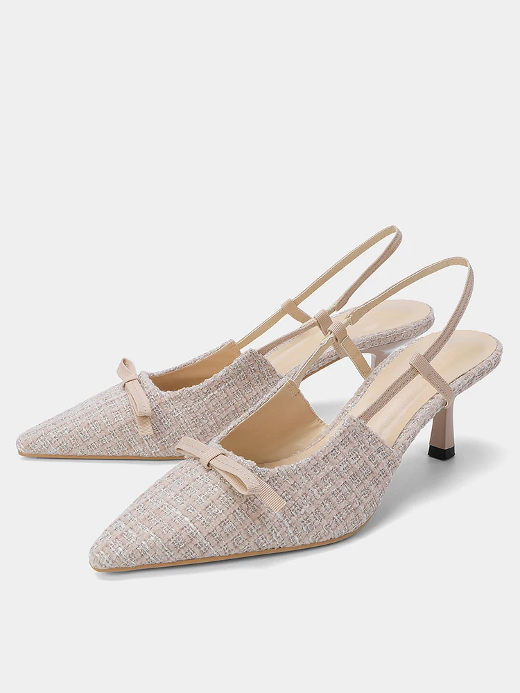 

New Women's Pointed Toe High Heel Mule Shoes Knot Slip-On Casual Fashion Single Shoes Thin Heel Lightweight Shoes