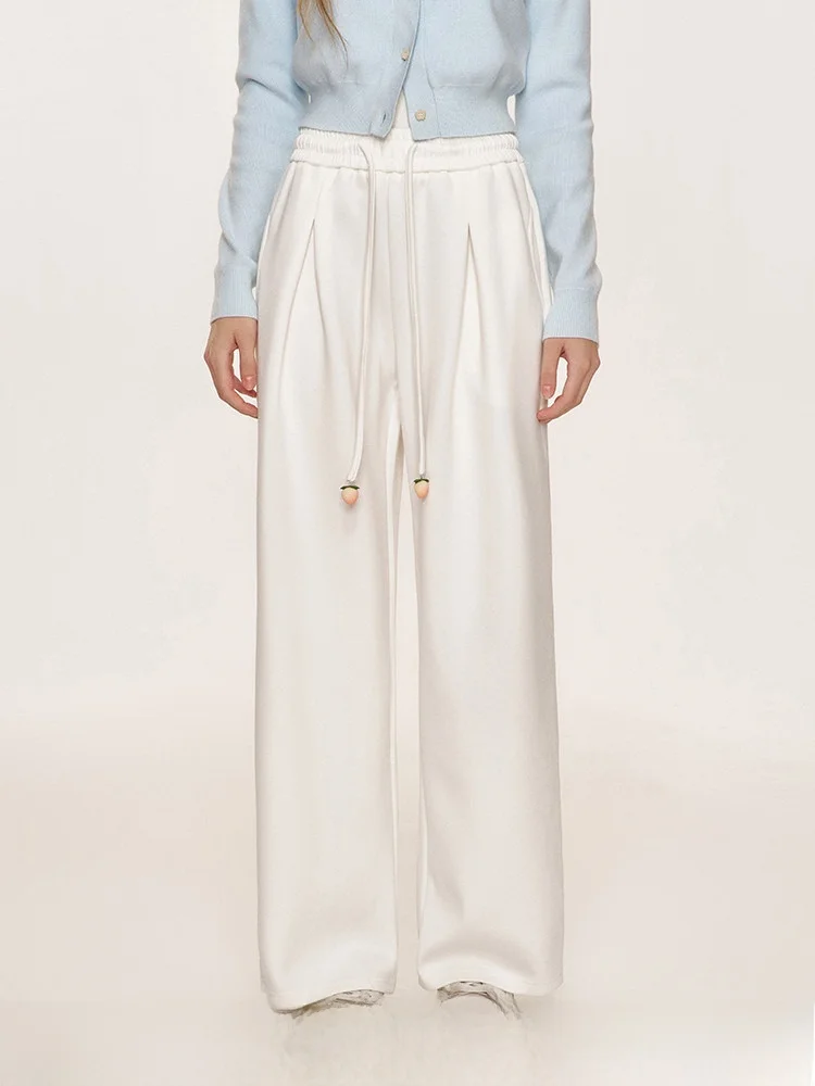 

Kroche Modal Cotton Watermelon Pendant High Waist Draped Wide Leg Casual Pants Asymmetrical Korean Style Commute Fashion