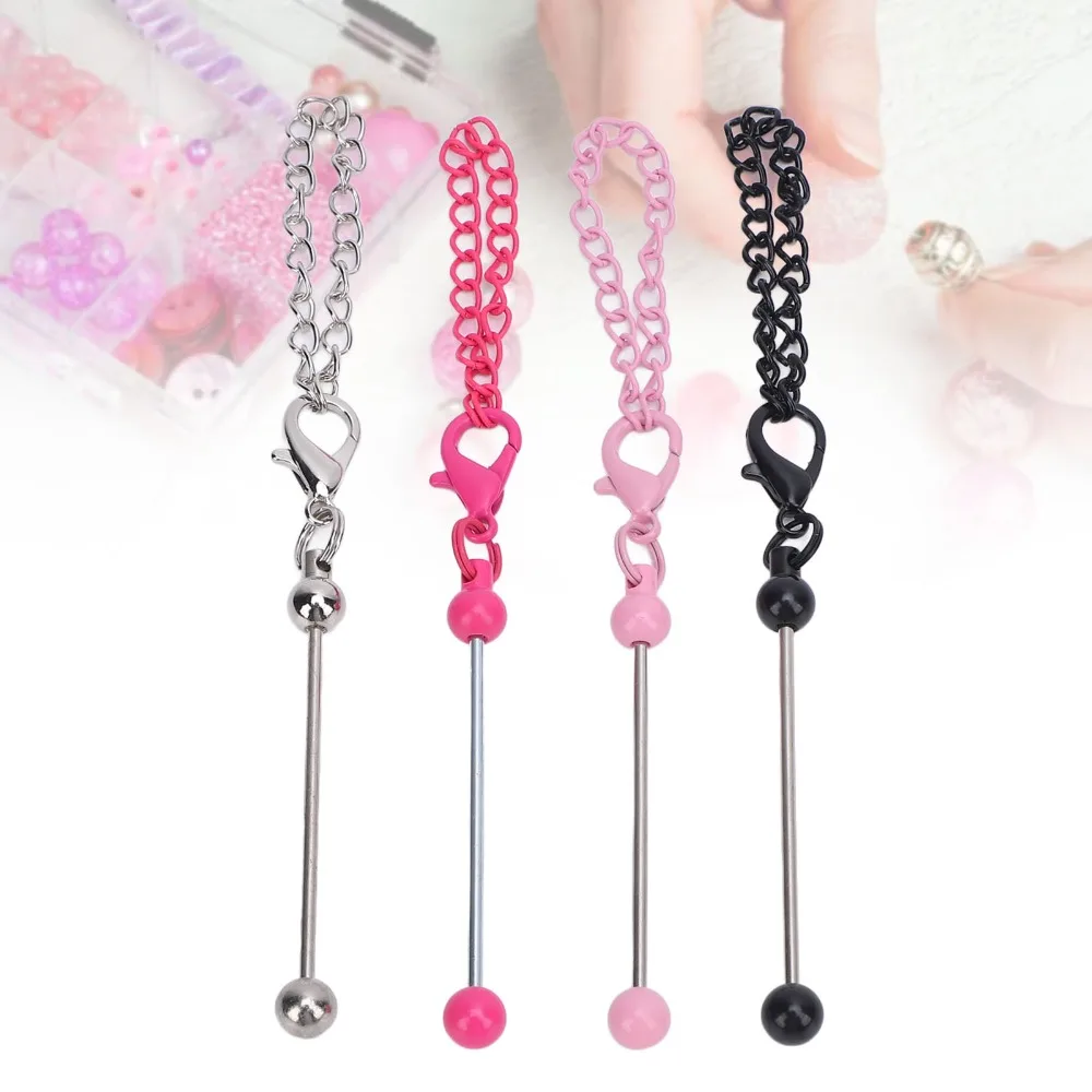 

4pcs Colorful Beadable Keychain Bar Plastic 12.5cm Beadable Charm Accessories Metal Blank Blank Beadable Keychain Jewelry Making