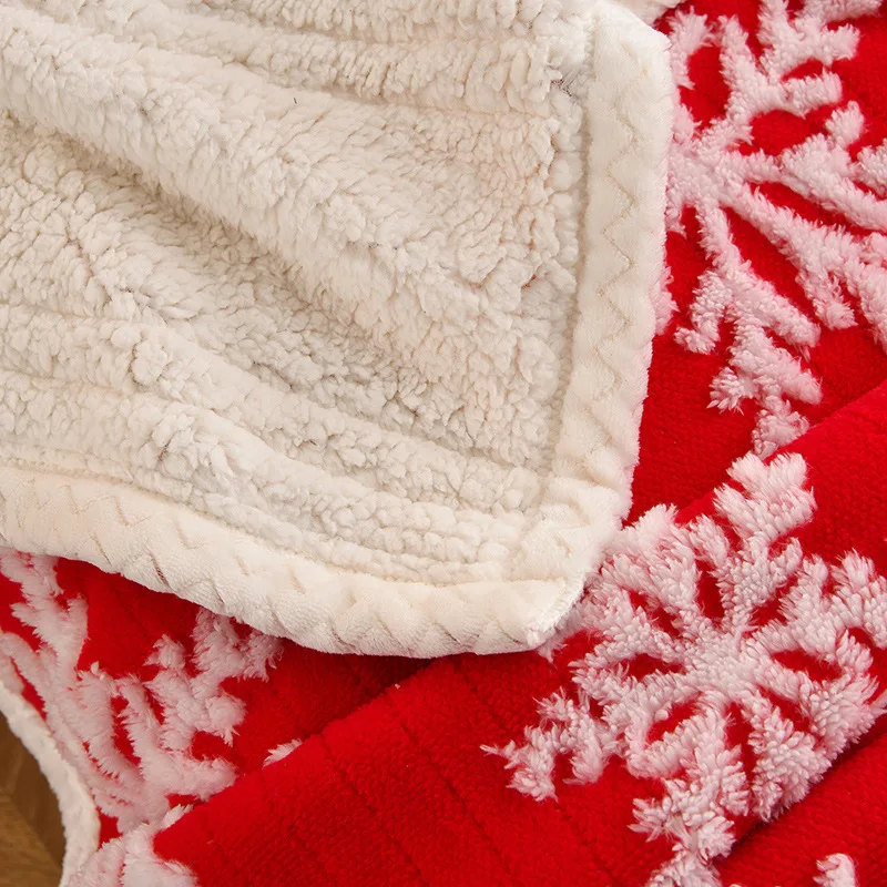 Christmas Snowflake Throw Blanket,Double Layer Thick Warm Fleece Faux Wool Blanket, Soft Cozy for Sofa Bed,Winter Home Decor