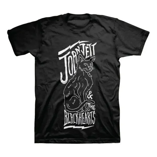 BLACK T SHIRT FEATURING A CAT WITH JOAN JETT THE BLACKHEARTS PTT589 long or short sleeves