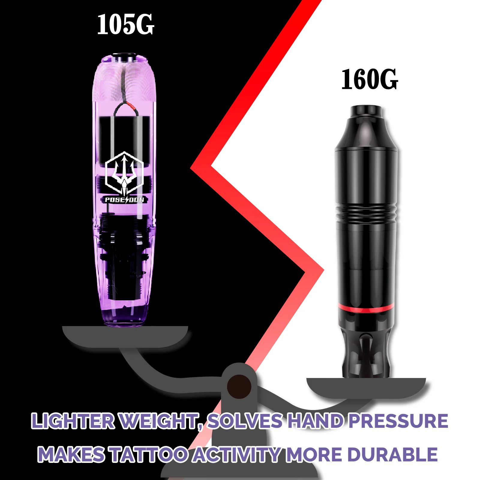 Tattoo Gun POSEIDON Purple Transparent Tattoo Pen For Permanent Makeup Tattoo Machine Wireless Tattoo Power Supply Tattoo Pen