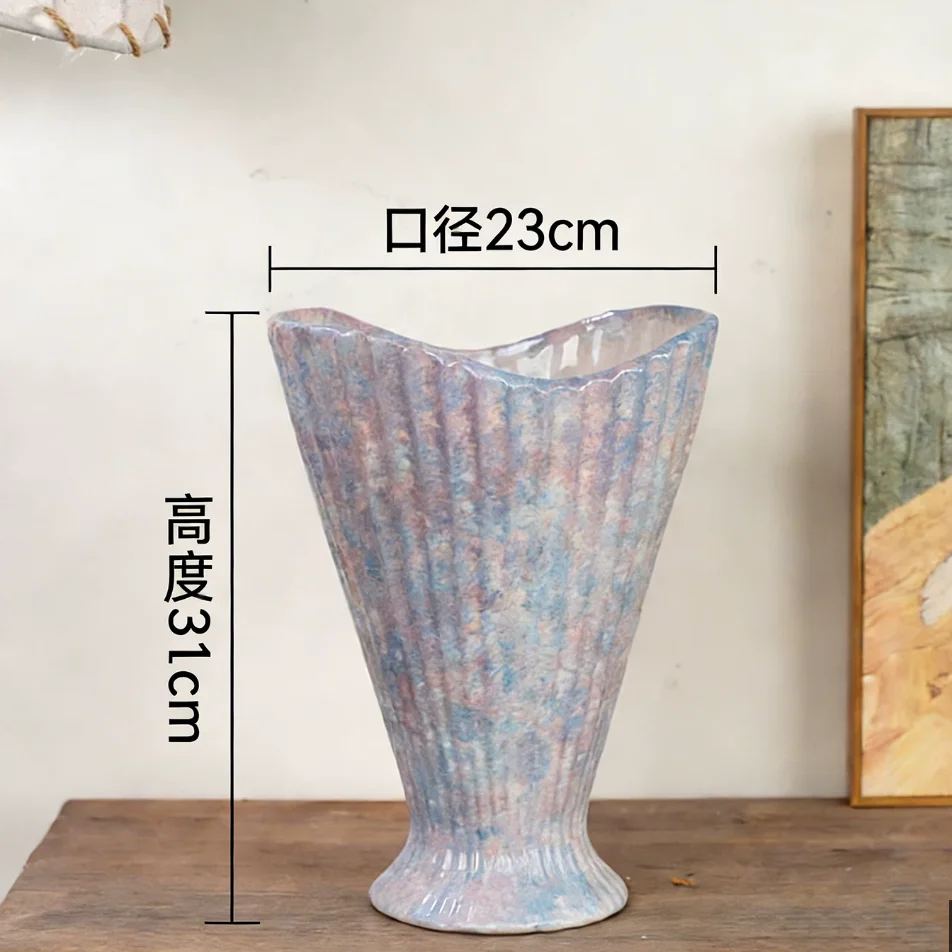 European style purple powder shell ceramic home dining table hydroponic large vase decoration for living room flower arrangement