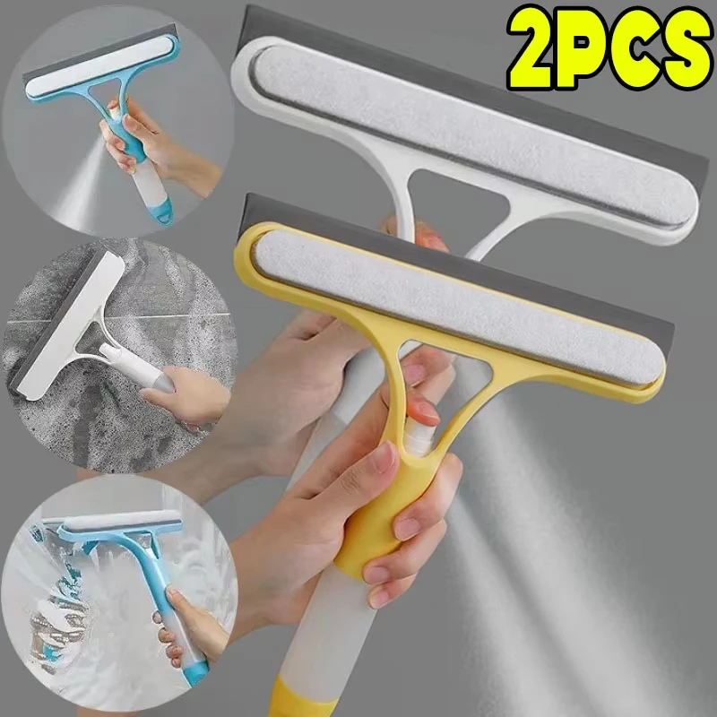 3 in 1 Window Cleaning Squeegee Multi Function Glass Mirror Wiper with Spray Bottle Microfiber Scrub Household Car Cleaner Tools