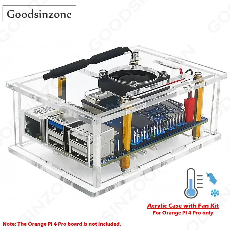 

Acrylic Case with Fan Kit for Orange Pi 4 Pro – Transparent Enclosure with Cooling Fan & Screw Pack for OrangePi 4PRO