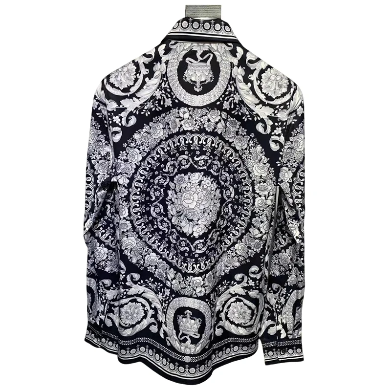 new Luxury Royal Palace Baroque Crown Printed shirt Men's Casual Long Sleeve Shirt European and American Fashion Spring 2024