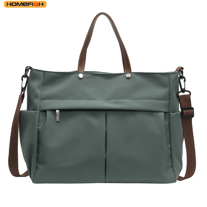 HOMEFISH スタイリッシュなナイロン製レディース トートバッグ ショルダーハンドバッグ 大容量 通勤用 ポケット2つ付き