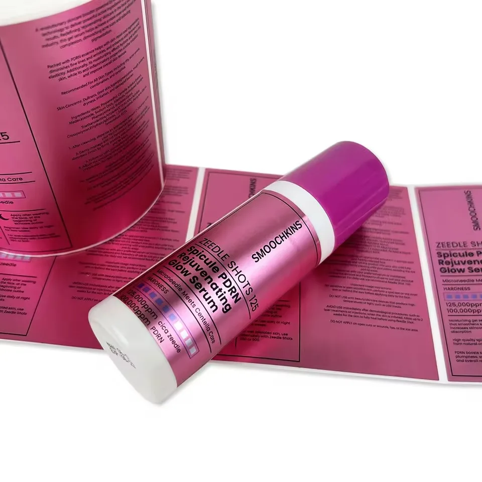 Wholesale Custom Eco Ink Labels | Printed Silver BOPP | Luxury Rosa Red Beauty Roll | Digital Printing Manufacturer